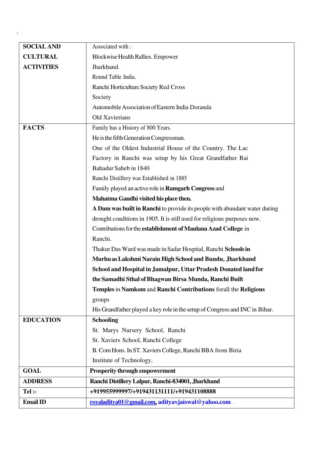 Profile document page 2